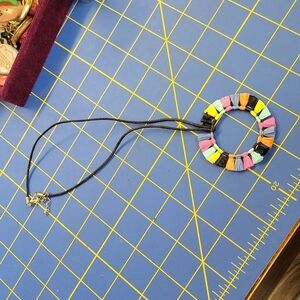 Colored Tassel Circle Pleather 16" +2" extension Necklace